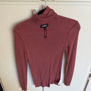 Express Women's Ribbed Cowl Neck Sweater - Dusty Rose